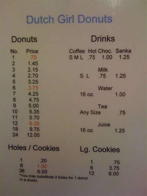 dutch girl donuts menu